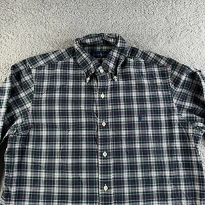 NEW Ralph Lauren Shirt Mens Medium Green White Tartan Plaid Button Up Midweight - Picture 1 of 8