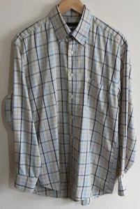 AUSTIN REED - GENTS BLUE, BROWN & GREY CHECK SHIRT w/BUTTON DOWN COLLAR Size M - Picture 1 of 4