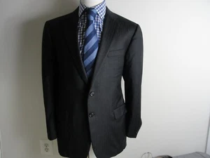 Hickey Freeman  Mens Black Stripe 2 Btn  Wool Suit Sz- 44L/W39 - Picture 1 of 9