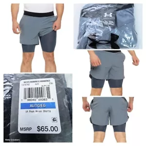 XL Men's Under Armour 2 In 1 Shorts Vanish Elite Gravel Grey Stretch UA Peak New - Picture 1 of 6