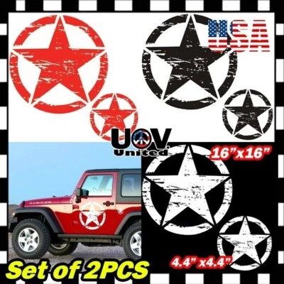 2pcs US Distressed Military Army Star Sticker Vinyl Decal Truck Hood Roof Door U - Image 1 of 4