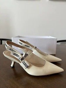 RARE Dior Jadior Patent White Slingback Logo Ribbon Heel Size 5.5 - Picture 1 of 13