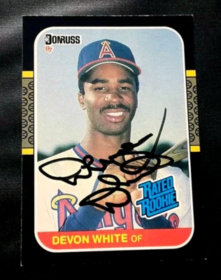 TARJETA DE NOVATO DONRUSS 1987 AUTOGRAFIADA POR DEVON WHITE ANGELS BLUE JAYS CF Foto 1 de 2