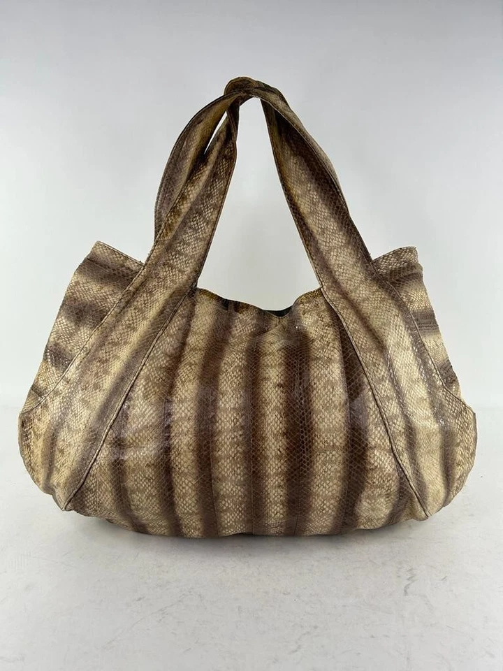 Beirn Jenna Tote Bag Purse Brown Cream  Lightweight Striped shoulder bag Purse  - Image 1 of 4