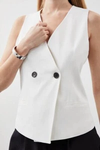 Karren Millen Tailored Polished Viscose Double Breasted Waistcoat Ivory –Size 14 - Picture 1 of 14