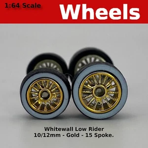 10/12 mm Gold Whitewall 15 Speichen Low Rider Radsatz für 1/64 für Hot Wheels - Bild 1 von 4