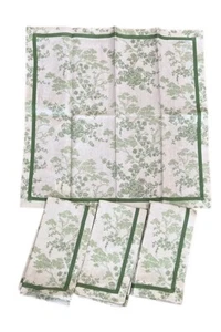 Pottery Barn Leinenmischung Servietten ~ 4er Set Neu mit Etikett ~ Creme ~ Grün Blumen Toile ~ 20x20 - Bild 1 von 5