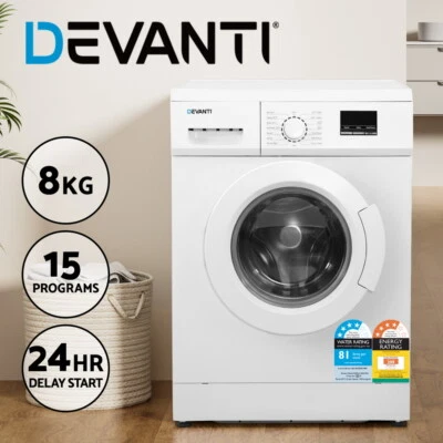 Devanti 8kg Front Load Washing Machine 15 Programs 24hr Delay Start Washer White - image 1 of 4