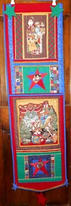 Vintage 2001 Handarbeit Weihnachten Quilt Wandbehang Teddybär & Sterne 16 x 55" - Bild 1 von 9