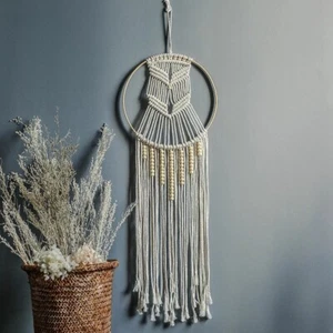 Macrame Wall Hanging Tapestry Woven Bohemian Handmade Tassel Deco circle beads - Picture 1 of 6