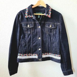 Giacca in denim Lauren Ralph Lauren con ricamo, taglia media, stile # 209110984 - Foto 1 di 8