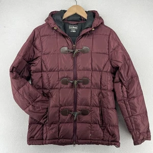 LL BEAN Jacket Women S Ultralight Down Puffer Hooded Toggle Downtek Nylon Maroon - Picture 1 of 15