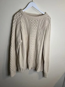 L.L. Maglione Bean Uomo Firmato 100% Cotone Panna Pescatore Maglia Cavo Taglia XL - Foto 1 di 8