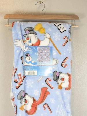 Christmas Frosty The Snowman Jolly Fun Cloud Throw Blanket 60 X 70” Candy Cane - Image 1 of 4
