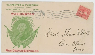 Mr Fancy Cancel 2c ILLUSTRATED AD COVER WASHINGTON RED CEDAR SHINGLE MINNEAPOLIS - Image 1 of 2
