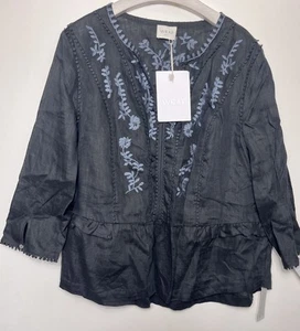 WRAP London Black Slate Embroidered 100% Linen Top Size UK 18 New RRP £139 - Picture 1 of 6