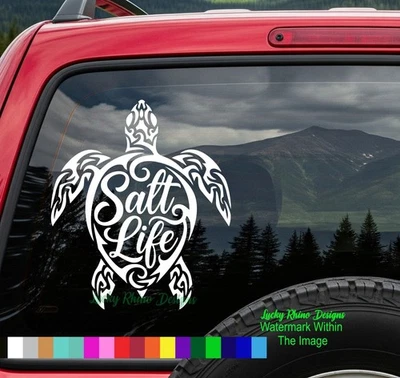 Calcomanía adhesiva de vinilo para ventana de coche playa océano sal tribal tortuga marina vida marina Foto 1 de 4