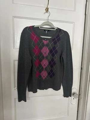 Винтажный Y2K Apt 9 свитер женщин Sz L 100% кашемир черный на пуговицах кардиган Argyle - Изображение 1 из 4