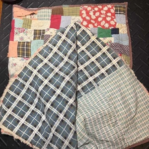 Handmade Patchwork Quilt Scrappy Blanket Plaid Reversible Rustic Decor - Picture 1 of 1