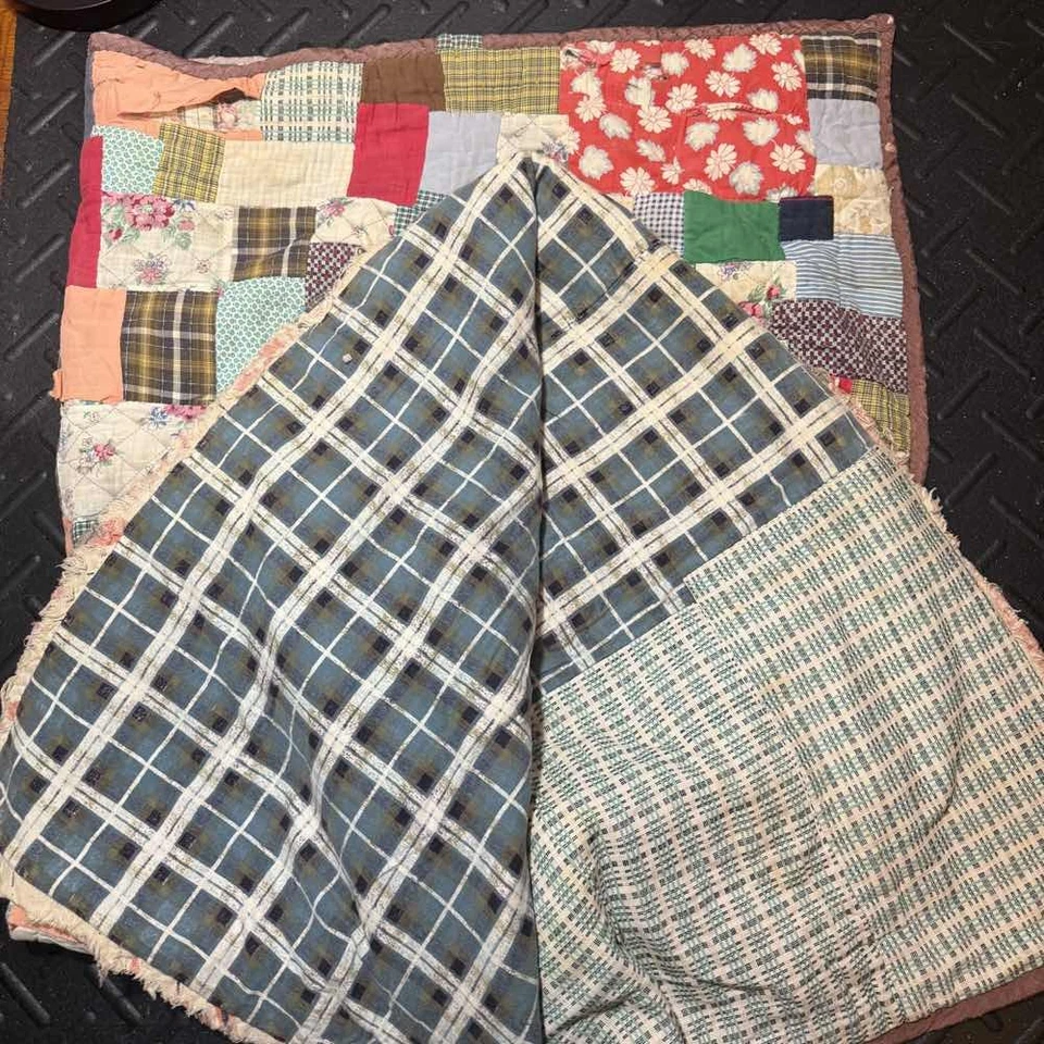 Handmade Patchwork Quilt Scrappy Blanket Plaid Reversible Rustic Decor - Image 1 of 1
