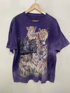 Vintage The Mountain Big Cats Löwe Tiger Gepard lila Batik T-Shirt Tee Unisex L - Bild 1 von 8