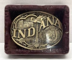 Indiana State Messing Gürtelschnalle Auszeichnung Design Metalle Siegel Strumpfhalter Indy 500 Neu aus altem Lagerbestand - Bild 1 von 8