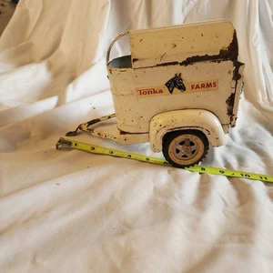 Vintage 1958  Tonka White Tonka Farms Horse Truck Trailer Pressed Steel Toy - Picture 1 of 7