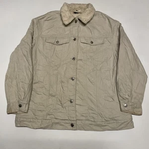 H&M Sherpa Jacket Mens Medium Beige Canvas Cotton Borg Chore Workwear - Picture 1 of 12