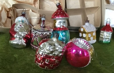 Alter Weihnachtsschmuck Christbaumschmuck 8 Ornamente Katzenkorb Blumenk. Usw209 - Bild 1 von 4