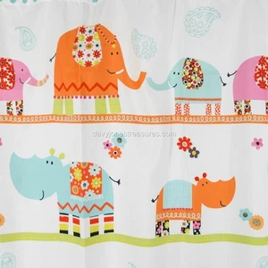 Kids Novelty Bath Scenic Asian Elephants THAI PARADE Colorful Shower Curtain NEW - Picture 1 of 3