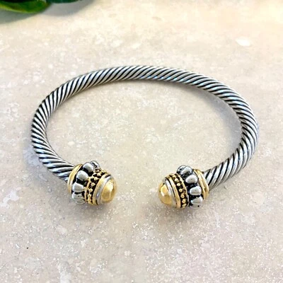 Cable 5mm Bola Borde 14K Chapado en Oro Apilable Clásico Moda Liso Delgado Brazalete Foto 1 de 4