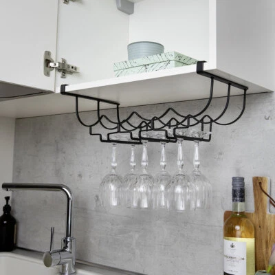 PORTA BOTTIGLIE E BICCHIERI CON AGGANCIO AL RIPIANO ORGANIZER METALLO NERO KLEA - Immagine 1 di 4