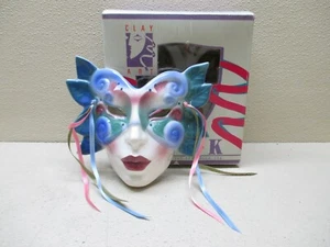 Ceramic Mask Clay Art Hand Painted #037 Carnival Vintage Pottery w/ Orig. Box - Picture 1 of 10