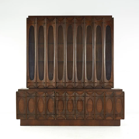 Tobago Mid Century Walnut Brutalist Buffet and Hutch Cover