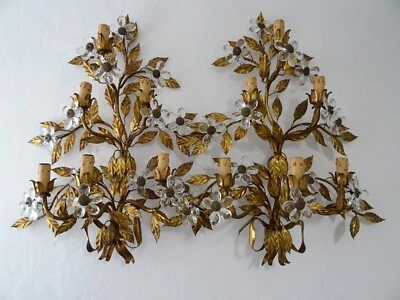 ~Maison Baguès Estilo 6 Luces Cristal Flores Tole Arco Enormes Apliques, circa 1920~ Foto 1 de 4