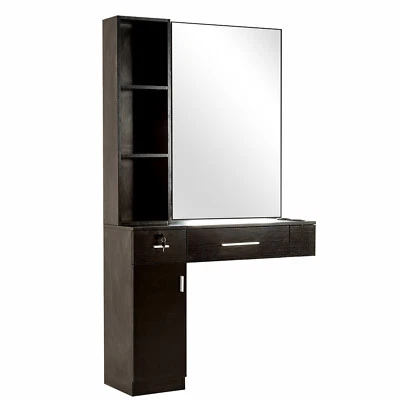 Barberpub Bedienungsplatz Friseurplatz mit Spiegel aus Holz Schwarz, 3036