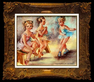 Montserrat Barta Prats Original GEMÄLDE Öl auf Leinwand signiert Tanz Kinder Kunst - Bild 1 von 3