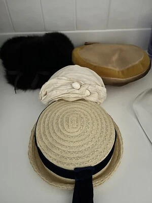 4 sombreros de calidad de colección en perfecto estado/paja-visón-terciopelo/satinado-crepé sedoso Foto 1 de 4