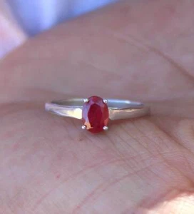 0.96 Ct Red Ruby Engagement Prong Ring 925 Solid Sterling Silver - Picture 1 of 6