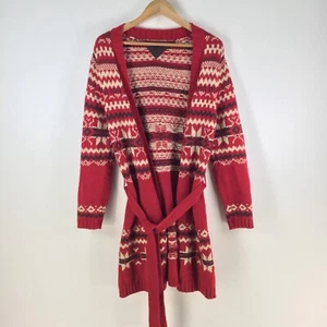 Tommy hilfiger womens fair isle cardigan XL red longline belt long sleeve 110289 - Picture 1 of 11