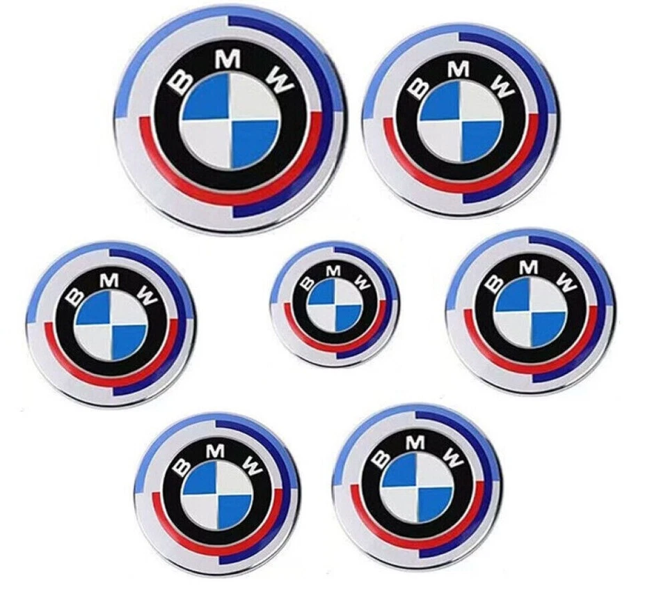 7Pcs BMW 50th Anniversary Emblem Centre Caps Badges Set 82mm 74mm 68mm 45mm 7x - Image 1 of 1