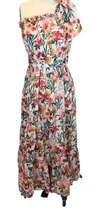 J CREW One Shoulder Beach Maxi Dress In Vintage Floral Size M Tiered Semi Sheer - Picture 1 of 9