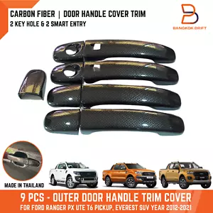 BLACK FIBER CARBON DOOR HANDLE COVER FIT FORD RANGER T6 PX EVEREST 12-21 SENSOR - Picture 1 of 7