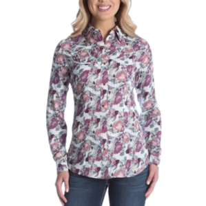 Wrangler Floral Western Rayon Button Down Shirt - Picture 1 of 8