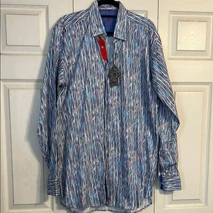 Camicia VISCONTI NERA multi blu righe bianche con bottoni nuova con etichetta grande alta astratta - Foto 1 di 12