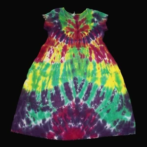 Tie Dye Ruffled Dress Bright Sunburst 8 Cap Sleeves Girl Child Hippie Tye Dyed - Picture 1 of 1