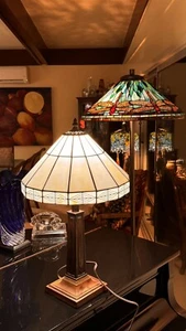 Mission Spanish Hacienda Tiffany Stained Glass Table Lamp WHITE SHADE - Picture 1 of 8