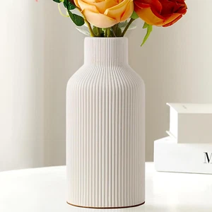 White Ceramic Flower Vase, Minimalist Decor, Modern Home Decorative Vase, Small - Picture 1 of 12