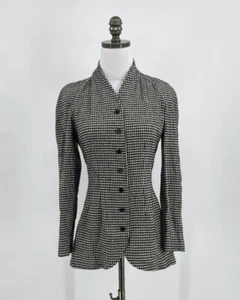 Kenzo Womens Black White Houndstooth Wool Fitted Button Blazer Jacket Sz 36 - Picture 1 of 7