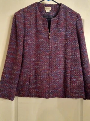 Koret Womens Jacket Zip Front Purple/Blue/Burgundy nubby knitted Blazer Vintage - Image 1 of 4